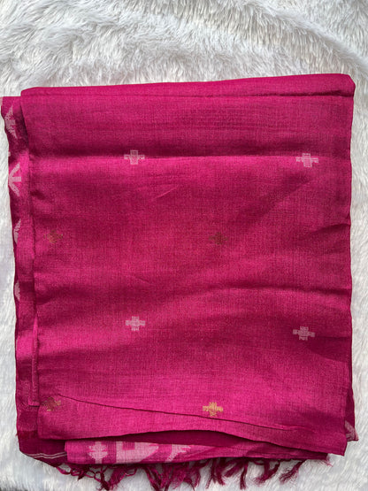 Rani Pink - Pure Tussar Silk Jamdani Saree