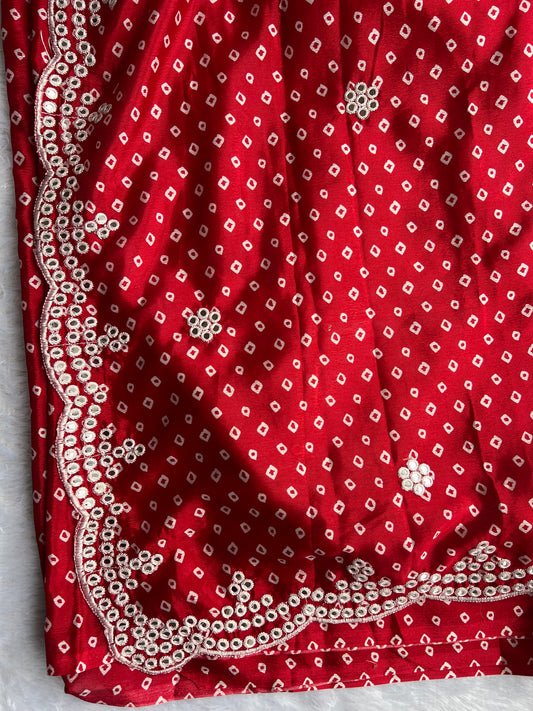 Printed Bandhani Dola Art Silk Saree- Red
