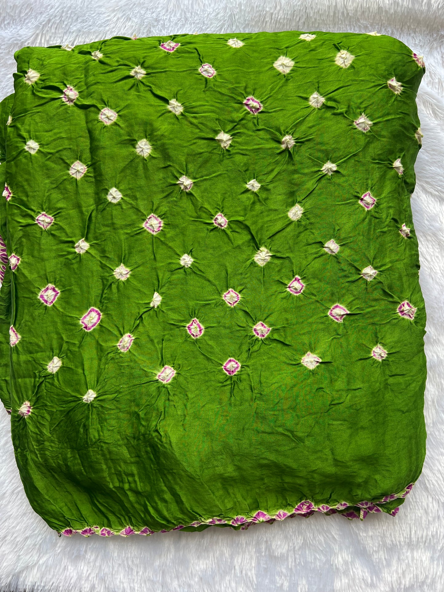 Green Modal Silk Bandhani Saree with Shibori Pallu