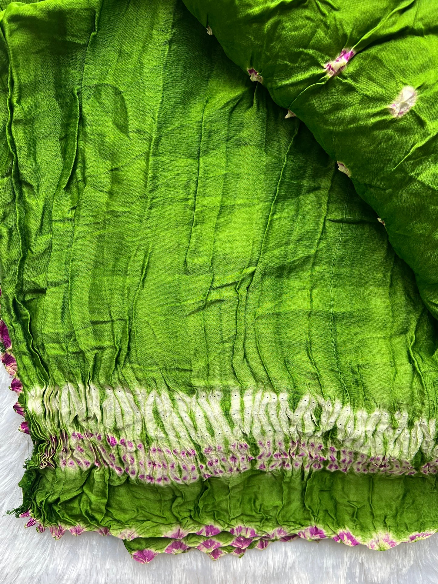Green Modal Silk Bandhani Saree with Shibori Pallu