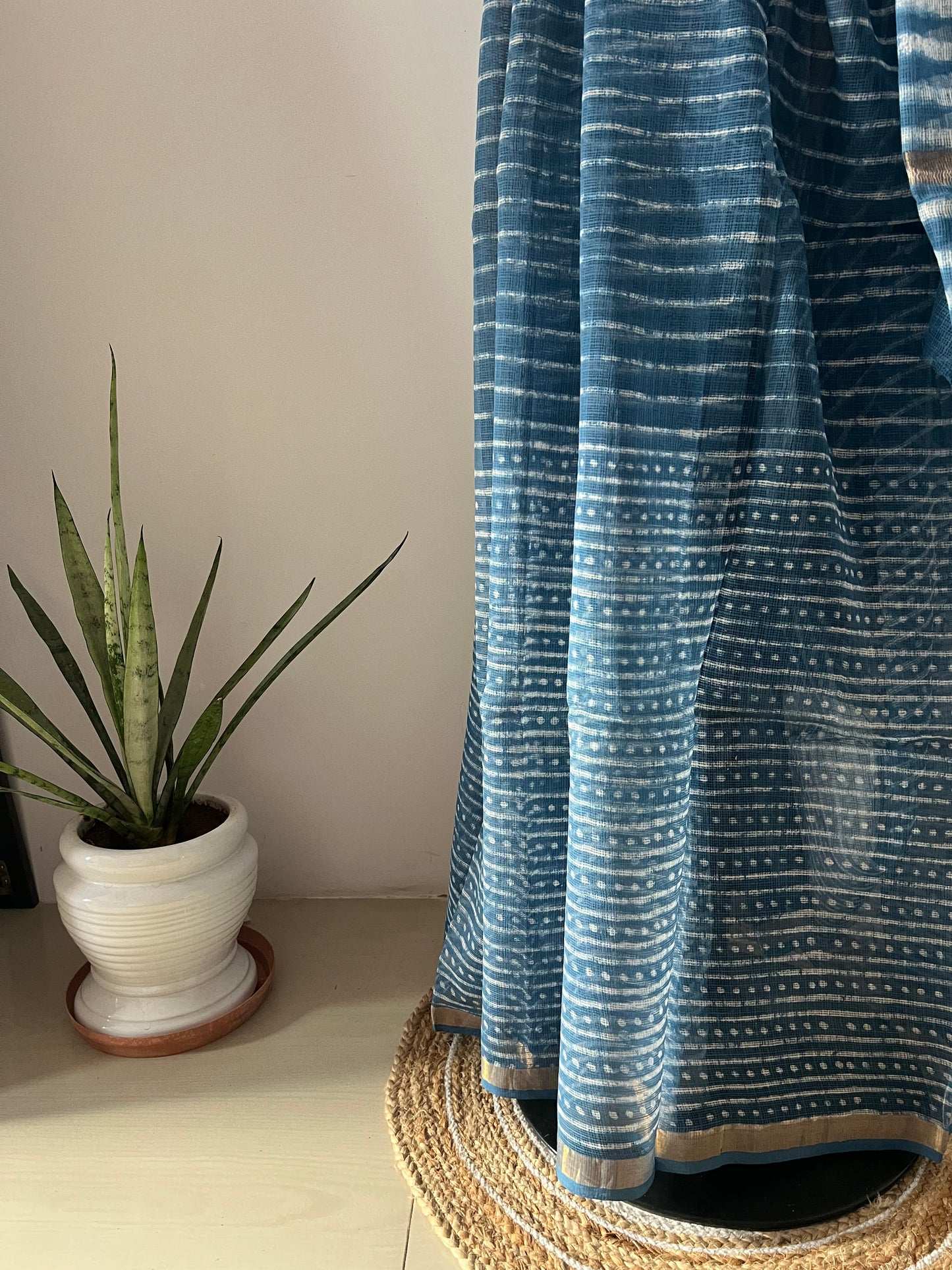 Indigo Kota Doriya Hand Block Printed Saree