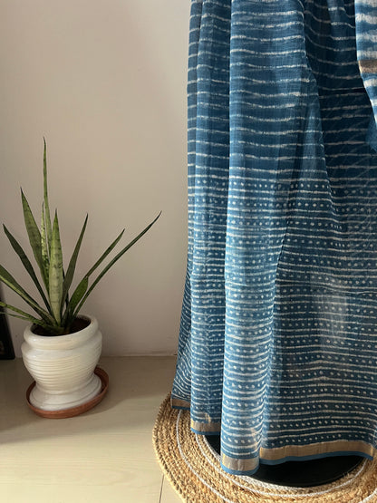 Indigo Kota Doriya Hand Block Printed Saree
