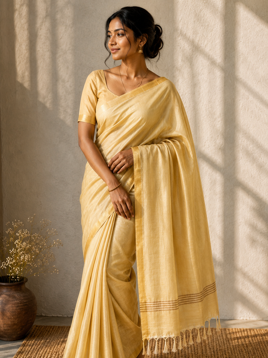 Plain Saree with Elegant Golden Border