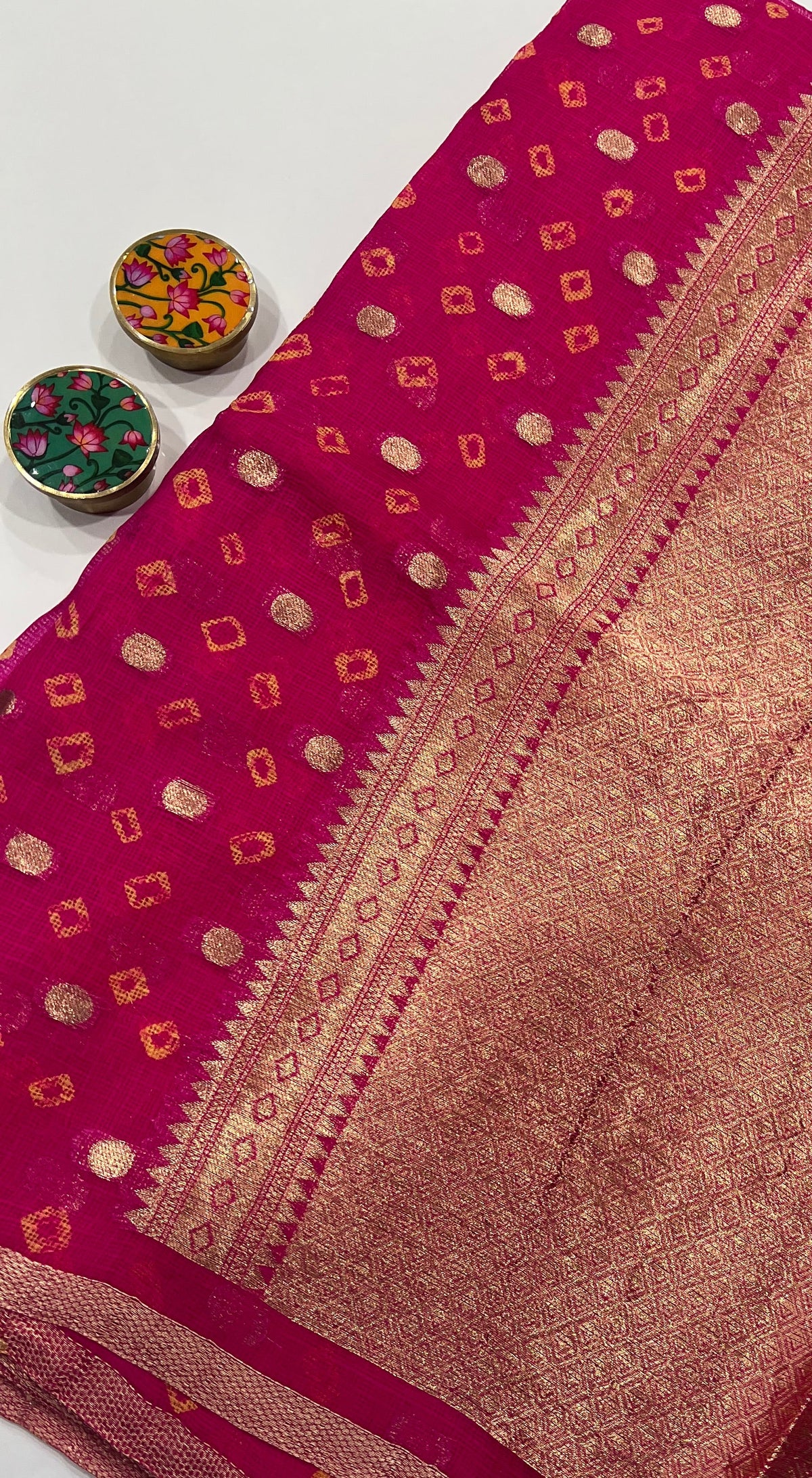 Pure Kota Silk Bandhej Saree with Zari Butti & Woven Border