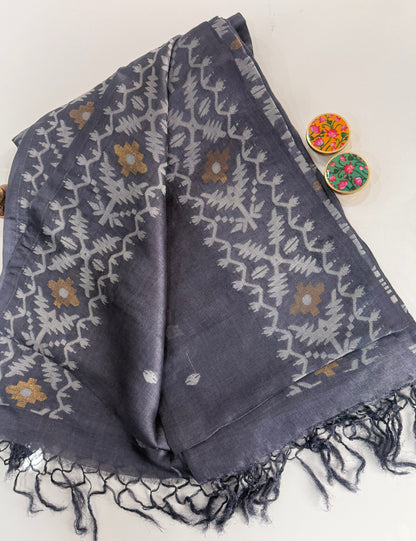 Grey Pure Tussar Silk Saree with