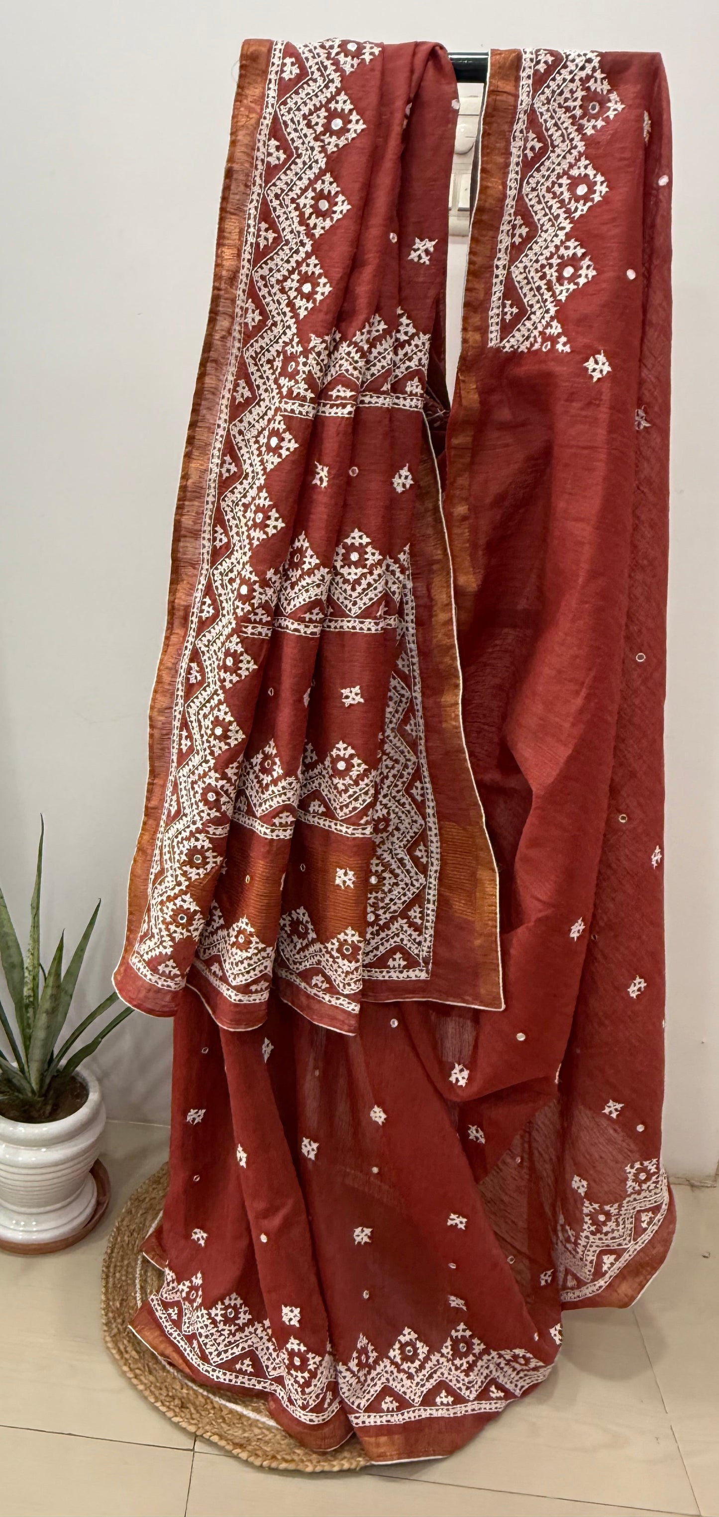Ghicha Silk Saree with Gujarati Hand Embroidery