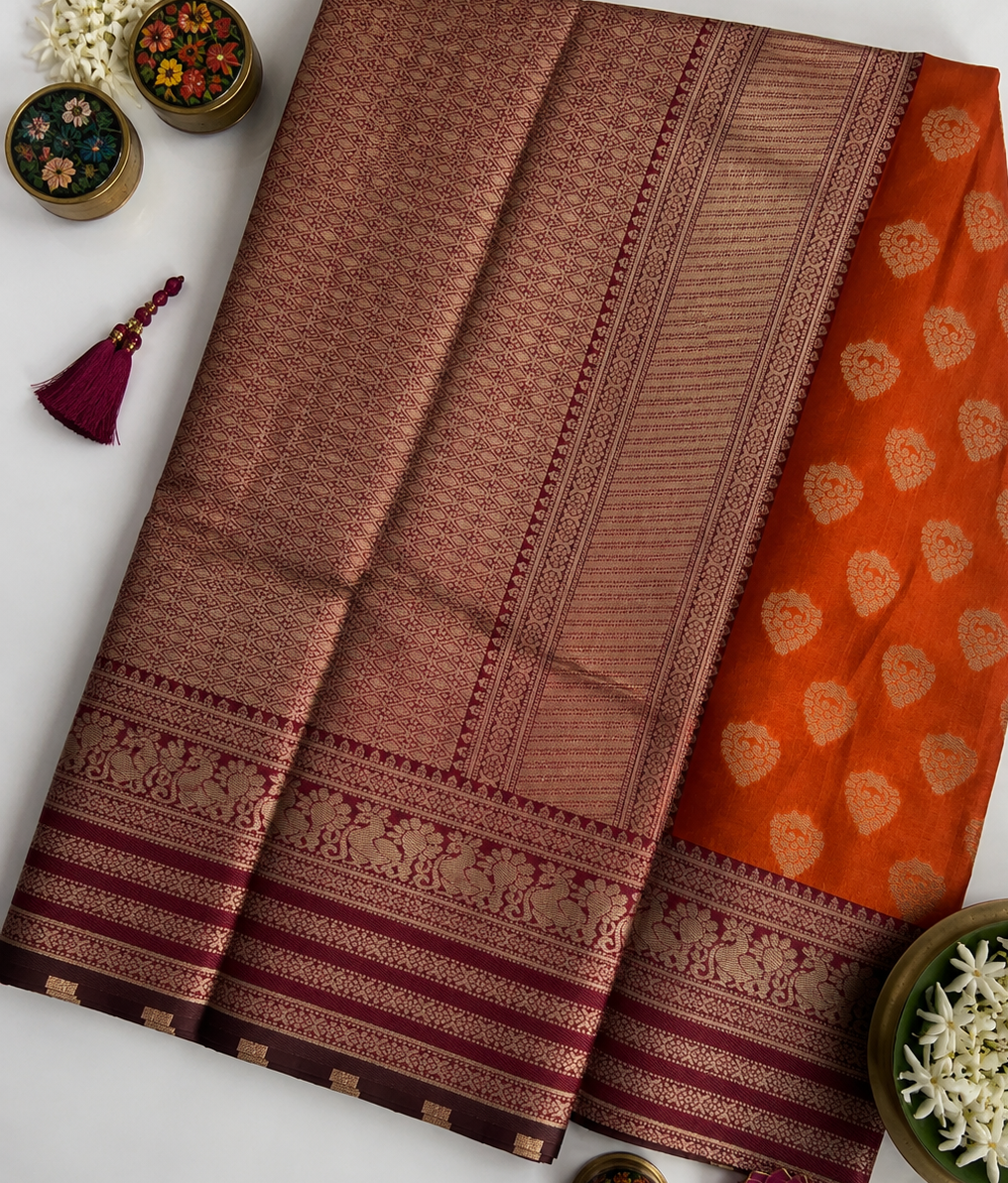 Rust Orange Soft Silk Saree